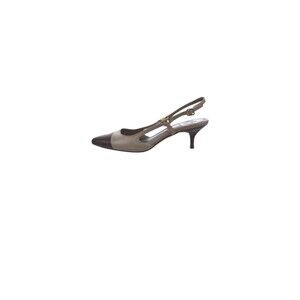 Tory Burch Leather Kitten Heel Pumps Color-block Cap Toe Size 8.5M Gray & Black